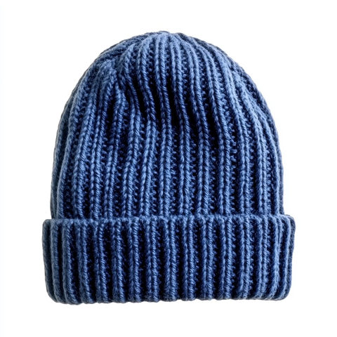 蓝色罗纹针织帽