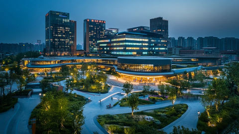 城市商业区夜景灯火通明的美丽景象