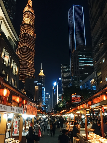 繁华都市夜景下热闹的商业街