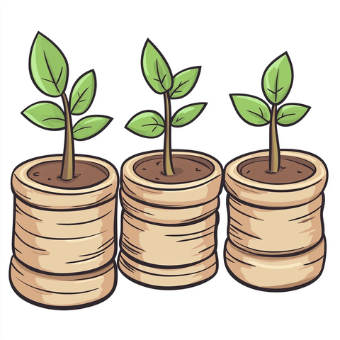 硬币堆与绿植生长