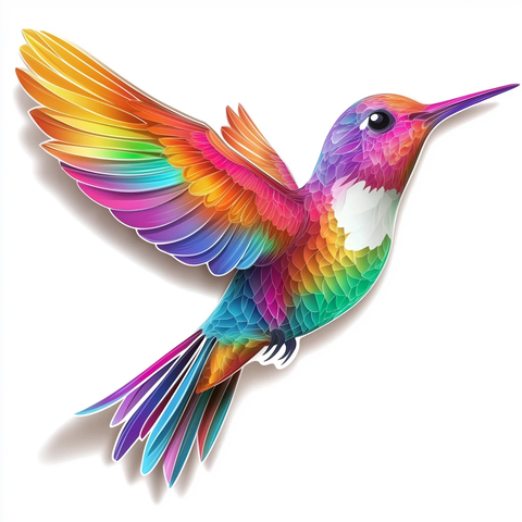 3D彩色蜂鸟贴纸艺术