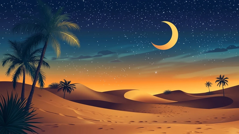 沙漠月夜星空棕榈树