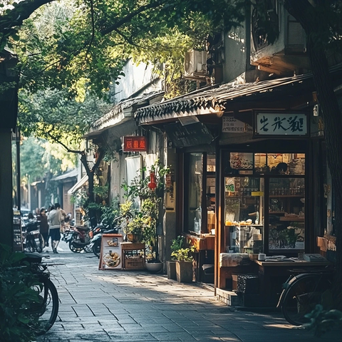 充满生活气息的街道店铺街景
