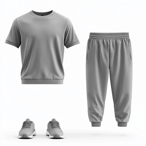 灰色短袖T恤与运动裤套装