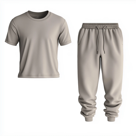 灰色短袖T恤与运动裤套装