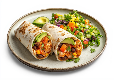 蔬菜沙拉配牛油果卷饼