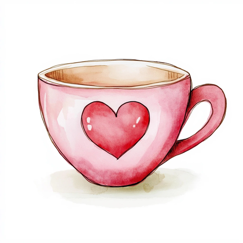心形茶杯水彩画