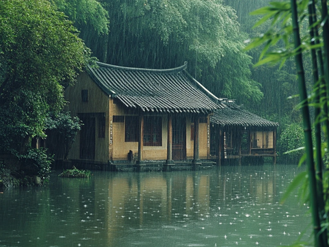 雨中江南水乡古建尽显清幽静谧之美