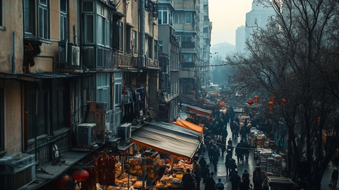 市井街道人来人往充满生活气息