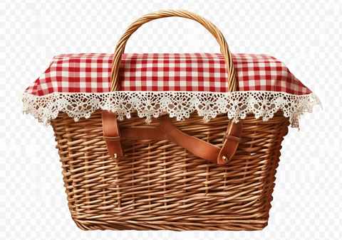 野餐篮红格布蕾丝带