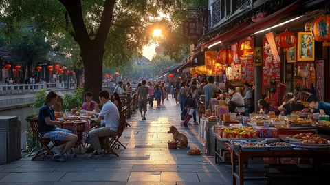 古街热闹场景行人众多店铺生意兴旺