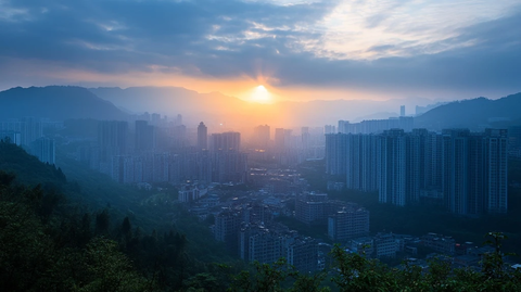 日出下的城市全景俯瞰