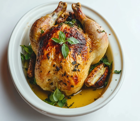 全烤鸡配绿叶