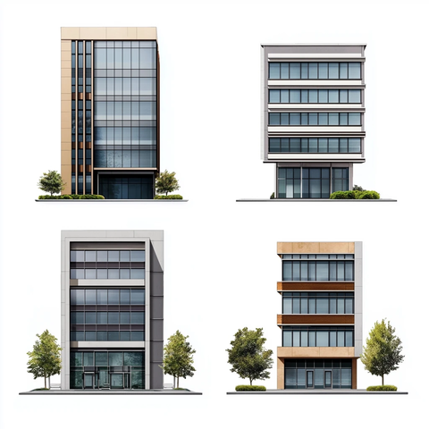 现代办公楼四面视图