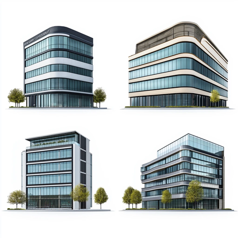现代办公楼四面视图