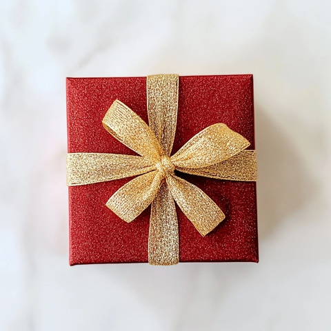 红纸金丝带小方盒