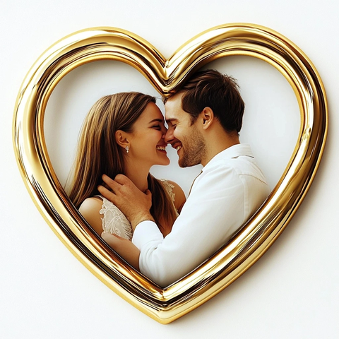 金色心形相框情侣照