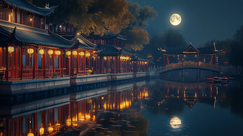 月光下中式古建筑的宁静夜景