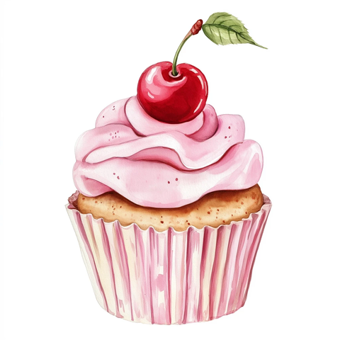 粉色糖霜樱桃纸杯蛋糕