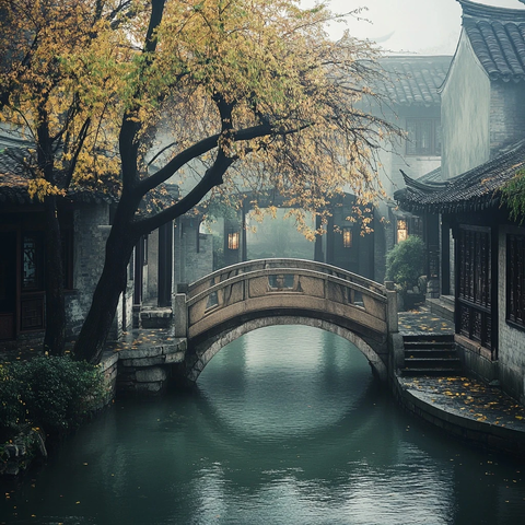 江南水乡石桥流水古镇风光