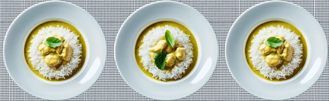 白盘绿咖喱鸡饭