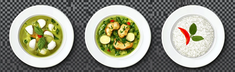 白盘绿咖喱鸡饭