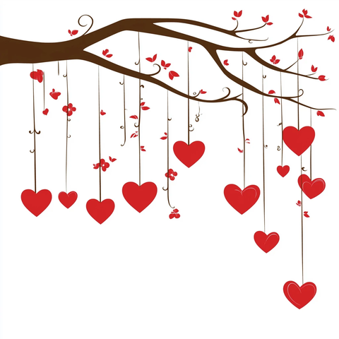 树枝悬挂心形装饰