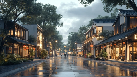 古色古香的中式街道夜景