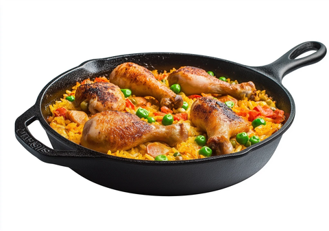 铸铁锅装鸡腿西班牙海鲜饭