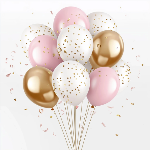 粉色白色金色气球彩带