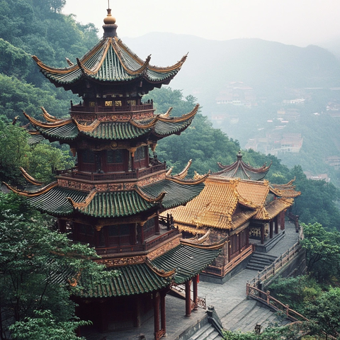 山林间古色古香的传统中式建筑