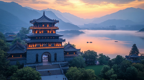 古典楼阁与山水相融的壮丽景观