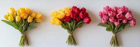 黄粉红三色郁金香花束