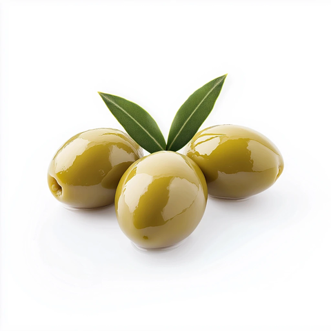 三颗绿橄榄带叶