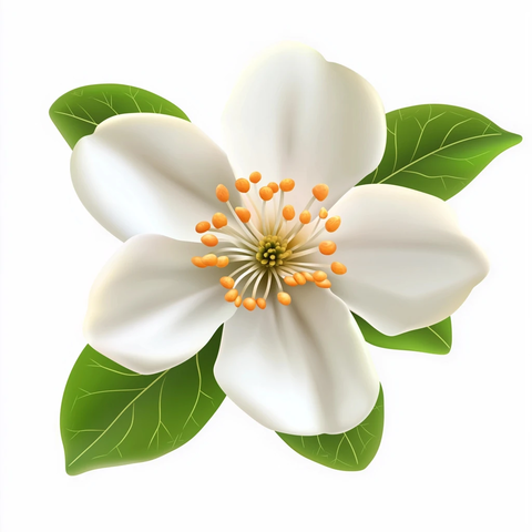 橙花绿叶白背景