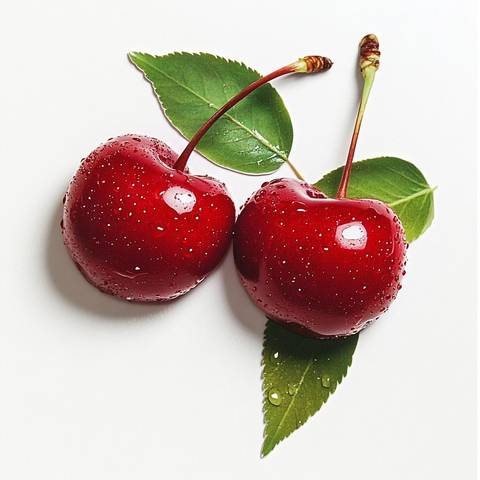 红樱桃绿叶水滴