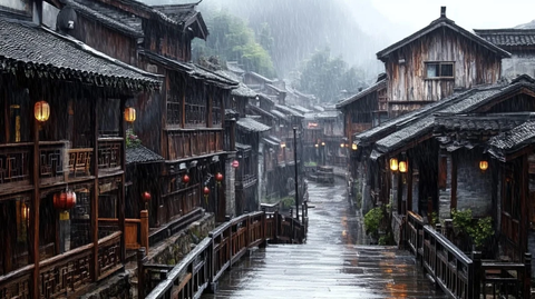 雨中的古镇小巷