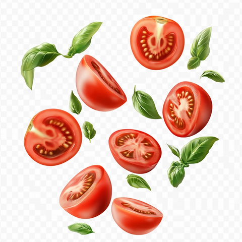 切片番茄与罗勒叶