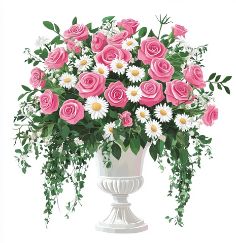 粉玫瑰白雏菊插花