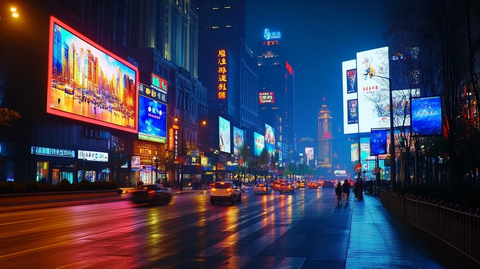 霓虹闪烁的繁华都市夜景街道