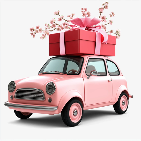 粉色小车载红色礼盒