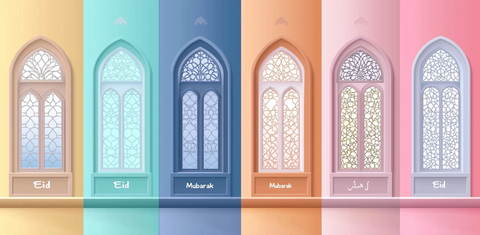 斋月窗户与Eid Mubarak文字