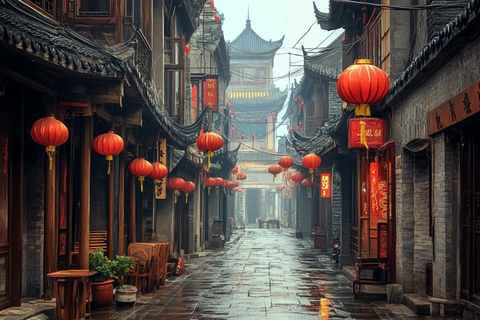 古街灯笼高挂尽显传统中式建筑之美