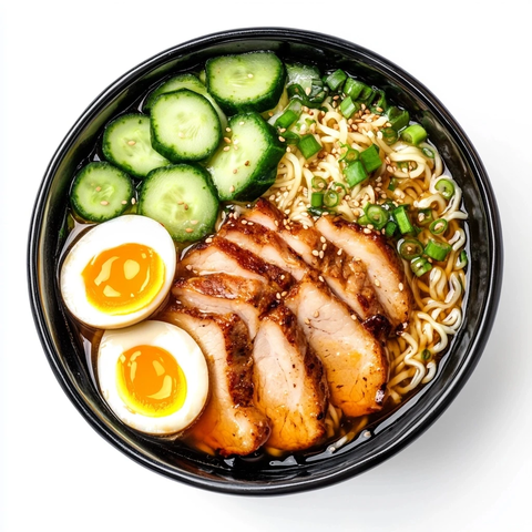 拉面配鸡蛋猪肉黄瓜