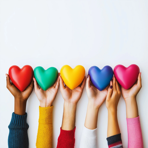 多样手捧彩色心形