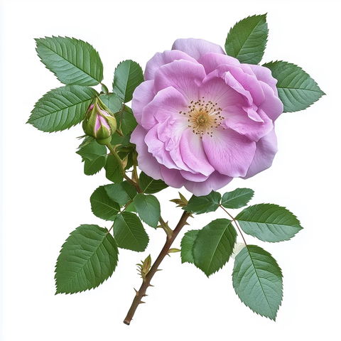 粉玫瑰绿叶白背景