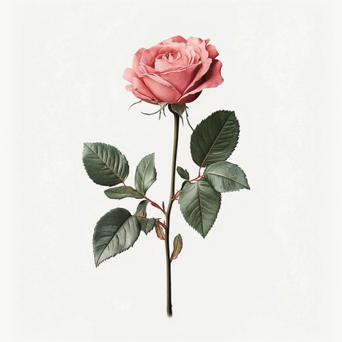 粉玫瑰绿叶白背景