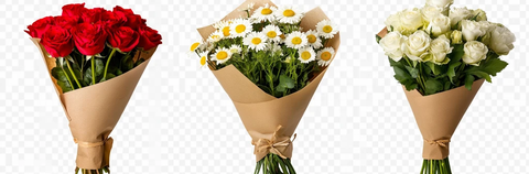 玫瑰与雏菊三束花