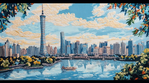 城市天际线与河流相映的城市风光