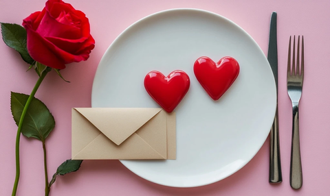 红心白盘与玫瑰